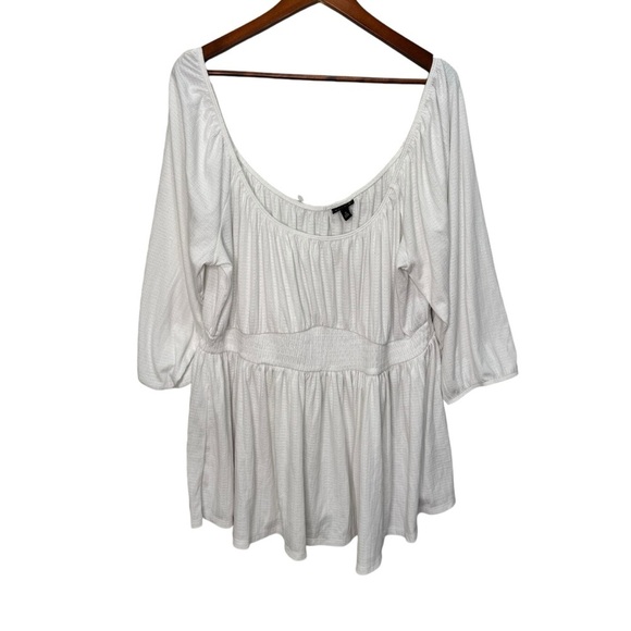 Torrid Textured Jersey White Smocked Waist Top Size 3x Neutral Minimalist - Picture 5 of 16